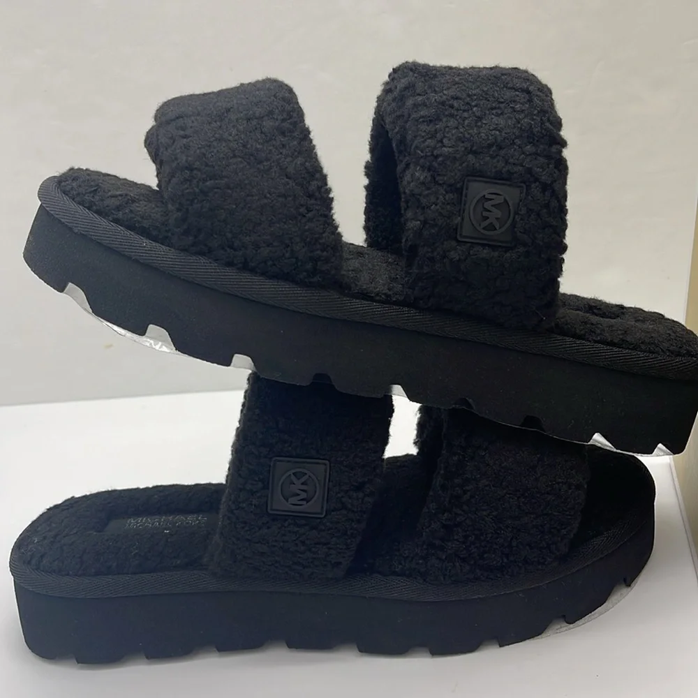 Michael Kors Black Faux Shearling Slides